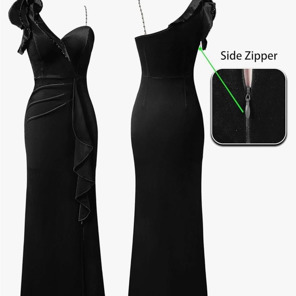 Elegant Black One-Shoulder Evening Dress - Picture 4 of 11